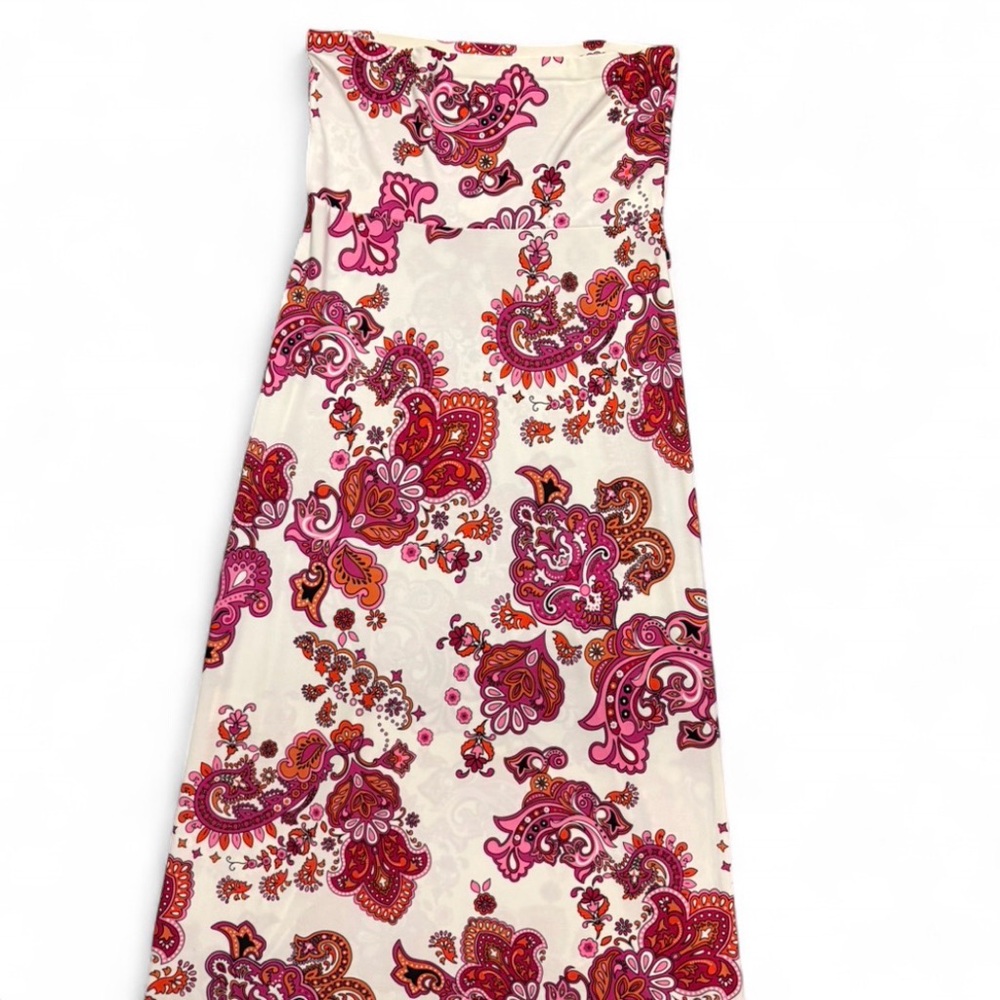 MSK Cream Paisley Maxi Skirt with Pink & Orange Print